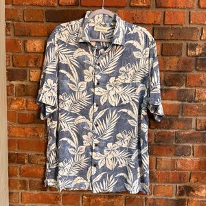 Caribbean mens floral tropical short sleeve rayon Hawaiian style shirt blue L